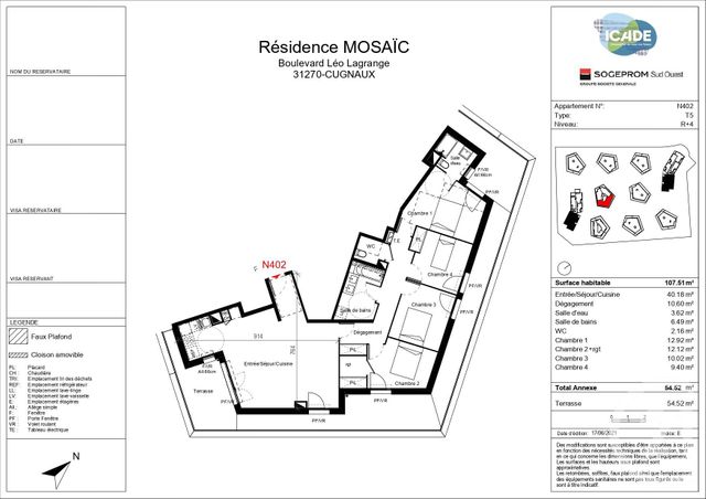 Appartement F5 à vendre - 5 pièces - 107.51 m2 - CUGNAUX - 31 - MIDI-PYRENEES - Century 21 Partenaire Immobilier